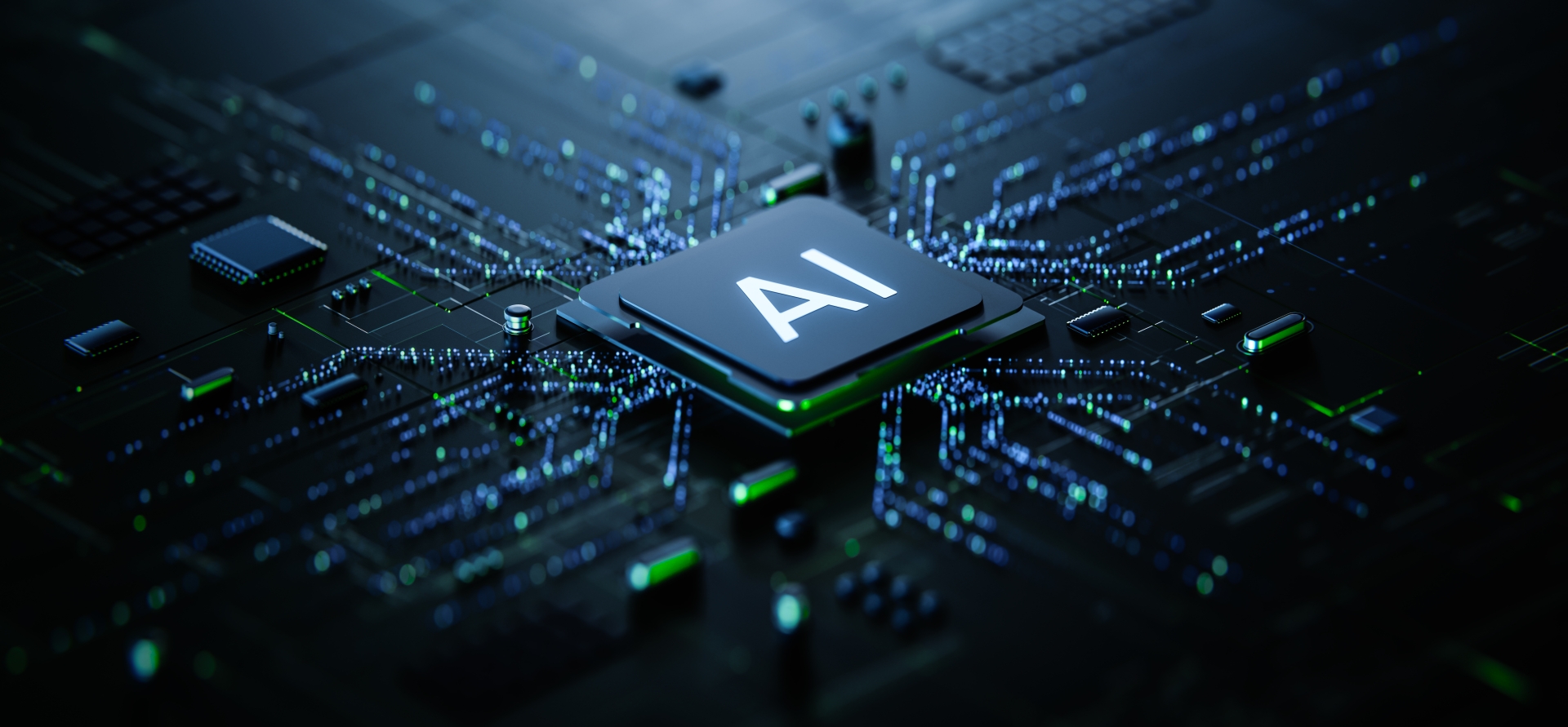A computer chip on a circuit board